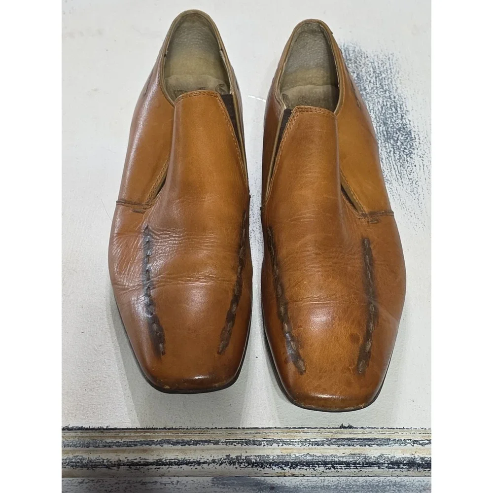Base London Men's Dress Shoes Caramel Leather Slip On Portugal Sz 41/9.5 GUC
